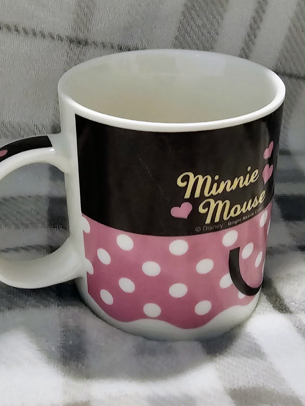 Disney Japan Minnie Mouse Pink Polka Dot & Brown Ceramic Coffee Mug Cup